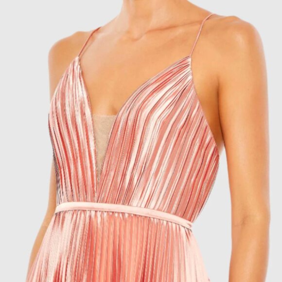 MAC DUGGAL 49039 PLUNGE NECK PLEATED EVENING ROSE GOLD GOWN sz 8 - Picture 2 of 7